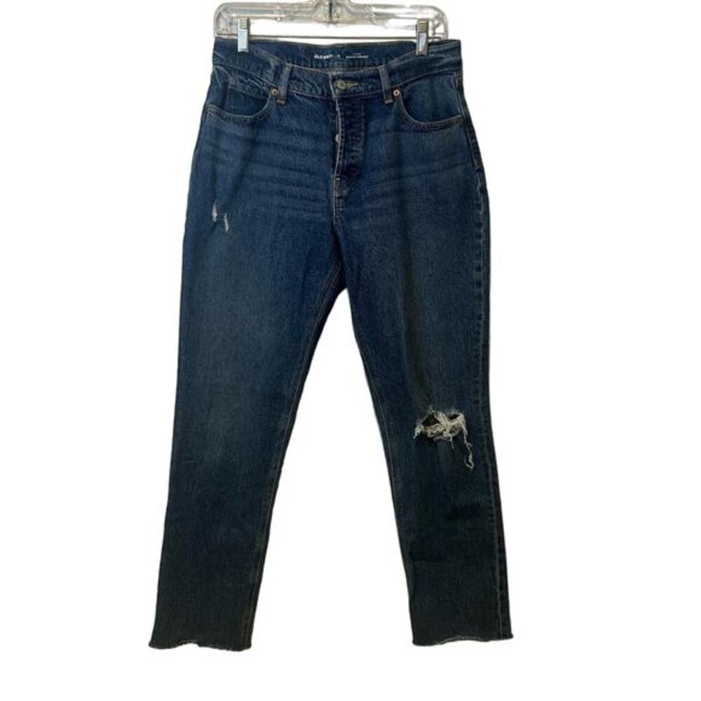 Old Navy Womens High‎ Rise Slouchy Straight Jeans Size 2 Distressed Raw Hem NWOT